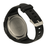 Bagsiden af M‑Tac Taktisk Ur med Pedometer med sort rem og metalspænde, perfekt til sport og udendørs aktiviteter.