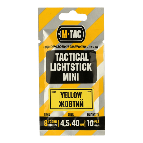 M-Tac Light Sticks 4,5x40 mm (10 stk) - Gul taktisk lysstang i pakke med 10, ideel til mørke områder, op til 8 timers lys