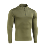 M-Tac Thermal Fleece Trøje Delta Level 2 i olivenfarve på hvid baggrund. Designet til kolde klimaer med YKK-lynlås.