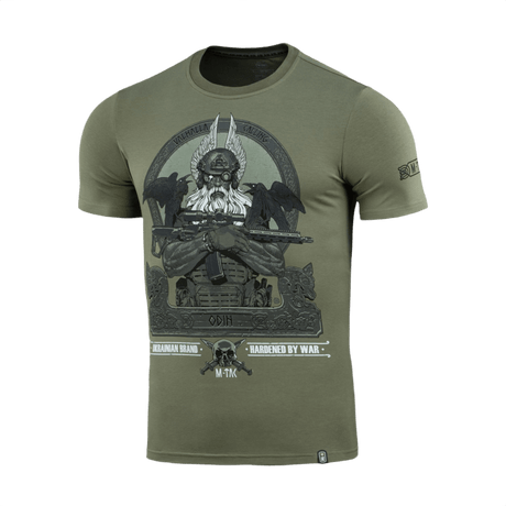 M-Tac T-Shirt Odin med nordisk print og Valhalla tema på olivengrøn bomuldsblanding.