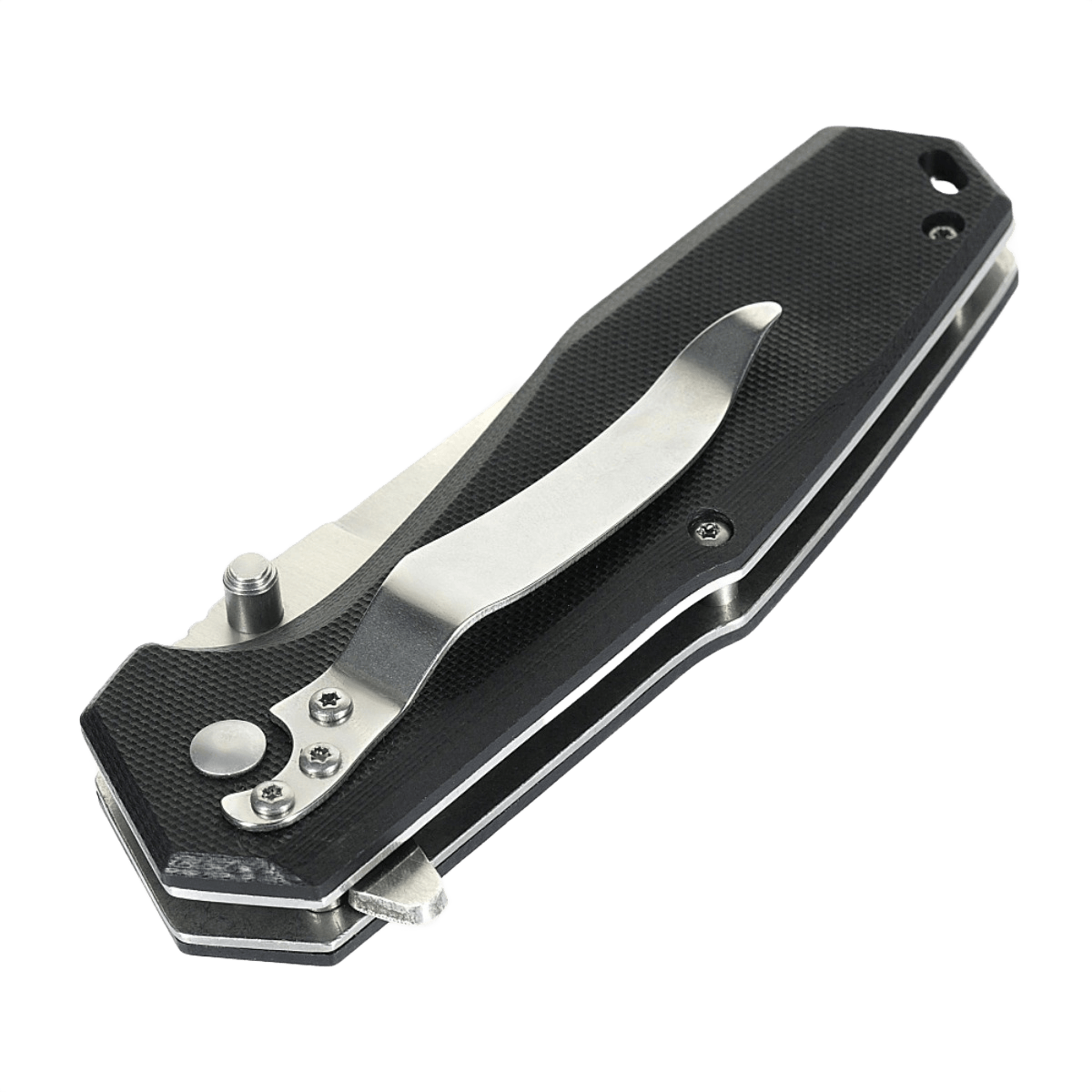 M-Tac Outdoor & Militær foldekniv - Type 5 med aluminiumshåndtag og G10-komposit greb, lukket tilstand.