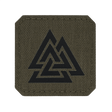 M-Tac Patch Valknut Laser Cut Odin symbol i olivengrøn med detaljeret laserudskæring og Valknut-design påklædningsmærke. Taktisk tilbehør.
