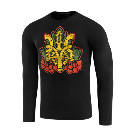 M-Tac Viburnum T-Shirt Long Sleeve med stiliseret Trident og viburnum print, sort langærmet design inspireret af national stolthed og historie.