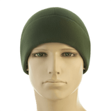 M-Tac Watch Cap Elite Fleece Beanie Hat Slimtex i olivengrøn på mannequin. Varm, letvægts hue ideel til vinter og friluftsliv.