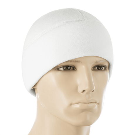 M-Tac Watch Cap Elite Fleece Beanie Hat til vinter og friluftsliv, hvid farve på mannequin hoved.
