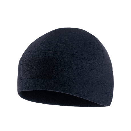 M-Tac Watch Cap Elite Fleece Beanie Hat Velcro i sort, let og varm hue til taktisk brug, perfekt til kolde vejrforhold med velcro-panel.