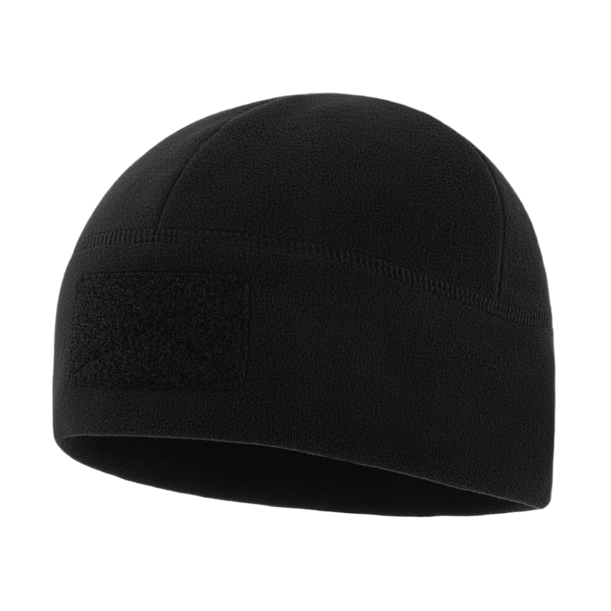 M-Tac Watch Cap Elite Fleece Beanie Hat Velcro i sort, let og varm hue til taktisk brug med velcro-panel og anti-pilling egenskaber.