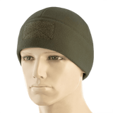 M-Tac Watch Cap Elite Fleece Beanie Hat Velcro i grøn, fleece materiale, letvægtsdesign med velcro-panel til mærker, til taktisk brug.