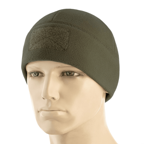 M-Tac Watch Cap Elite Fleece Beanie Hat Velcro i grøn, fleece materiale, letvægtsdesign med velcro-panel til mærker, til taktisk brug.