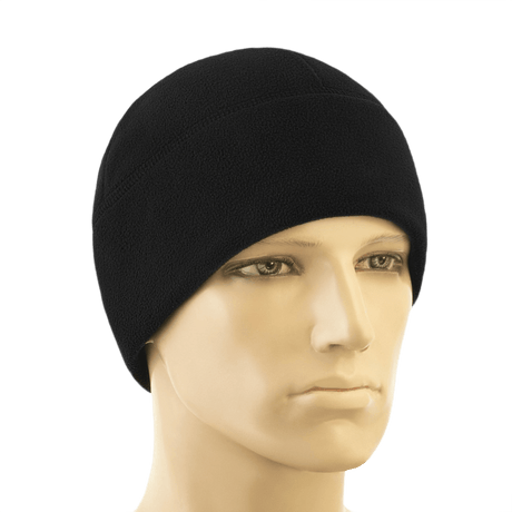 M-Tac Watch Cap Elite Fleece Beanie Hat, sort hue på mannequin, let og varm, perfekt til taktisk brug og vinteraktiviteter.