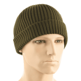 M-Tac Watch Cap 100% Akryl - strikket hue i olivengrøn, til køligt vejr, med lav profil og dobbel opslag for ekstra varme.