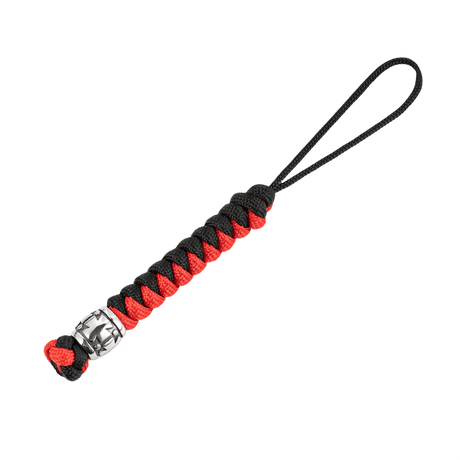 M-Tac Lanyard Viper Cossack Cross V.2 lavet af paracord med Cossack Cross mønster, dekorativ metalperle, sort og rød farve.