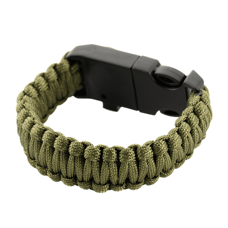 M-Tac Paracord Armbånd med Ildstarter, Kompas og Fløjte til friluftsliv og overlevelse, stærkt og praktisk militærstil armbånd.