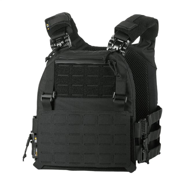 M-Tac Plate Carrier Cuirass FAST QRS Gen.II i sort med CORDURA 500D og hurtig-lås funktion, set forfra.
