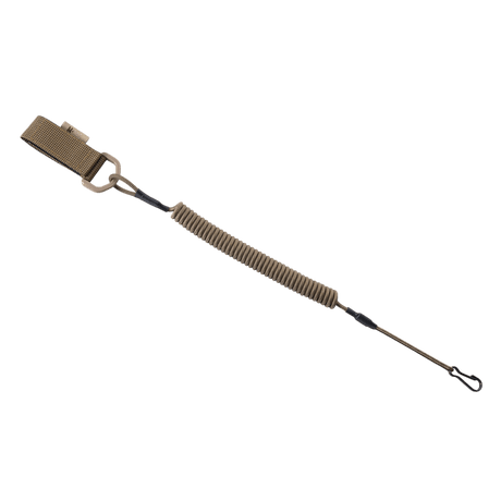 M-Tac Safety Cord med D-ring, spiralformet sikkerhedssnor med MOLLE-montering, til beskyttelse af udstyr som pistoler og nøgler.