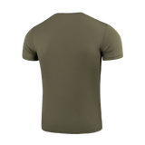 M-Tac Tactical Sweat-Wicking T-Shirt Summer i olivenfarve, set bagfra, ideel til varmt vejr og aktiv livsstil med hurtigtørrende materiale.