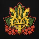 Illustration af Trident og viburnum på M-Tac Viburnum T-Shirt Long Sleeve, symboliserer enhed og mod med rubinrøde bær og moderne design.