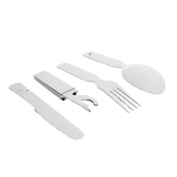 M-Tac Stål Bestiksæt Large (4 dele) rejsebestiksæt med ske, gaffel, kniv og åbner i et kompakt etui, ideelt til camping og vandreture.