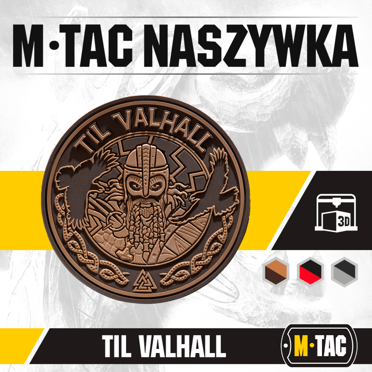 M-Tac Patch Til Valhall PVC med 3D-design og velcro, hylder norske soldater. Perfekt til uniform eller udstyr. Diameter: 80 mm.