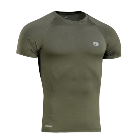 M-Tac T-shirt Ultra Light Polartec i grøn til træning, hurtigtørrende og svedtransporterende med reflekterende logo.