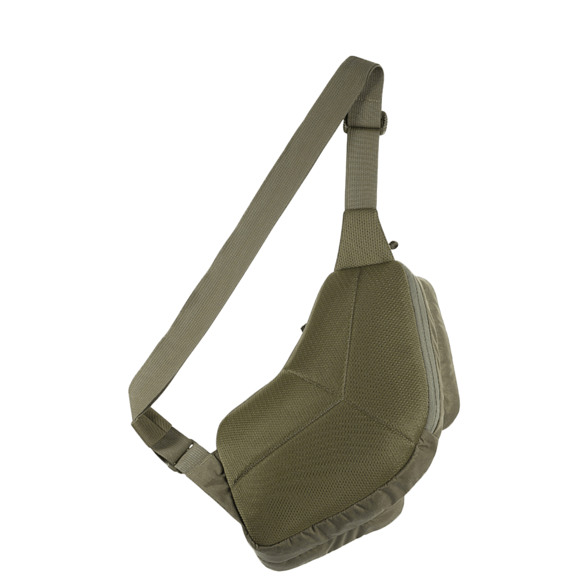 M-Tac Bat Wing Taske Elite Hex i olivengrøn Cordura stof med justerbar skulderstrop og sikkerhedsmekanisme, set fra siden.