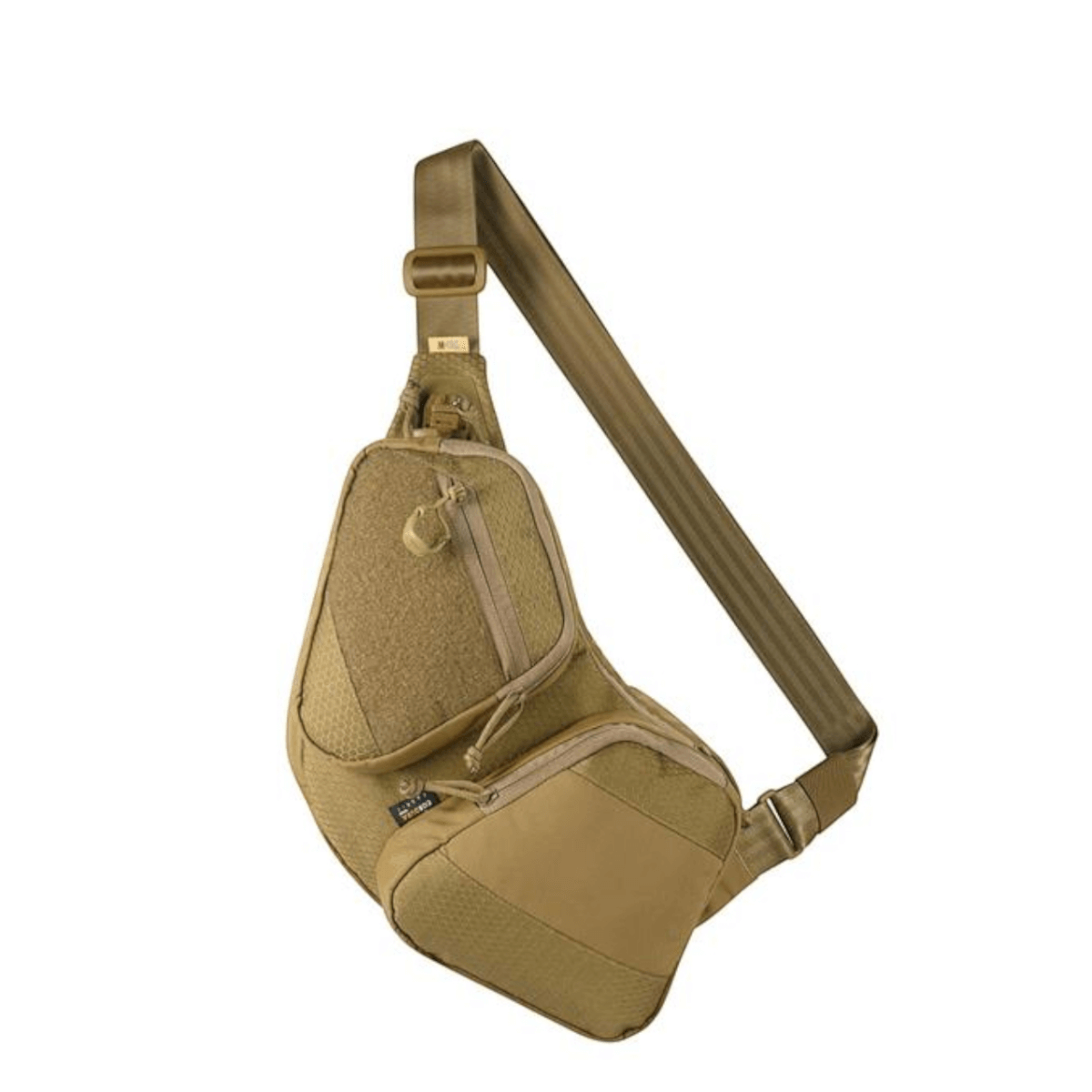 M-Tac Bat Wing Taske Elite Hex i Cordura 500D med sikkerhedsmekanisme og YKK lynlåse, designet til slidstyrke og funktionalitet.